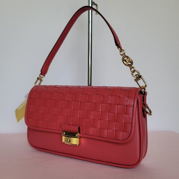 MICHAEL KORS Bradshaw Woven Smooth Leather Convertible Bag-Lt Berry Sorbet ⭐ - Picture 5 of 16